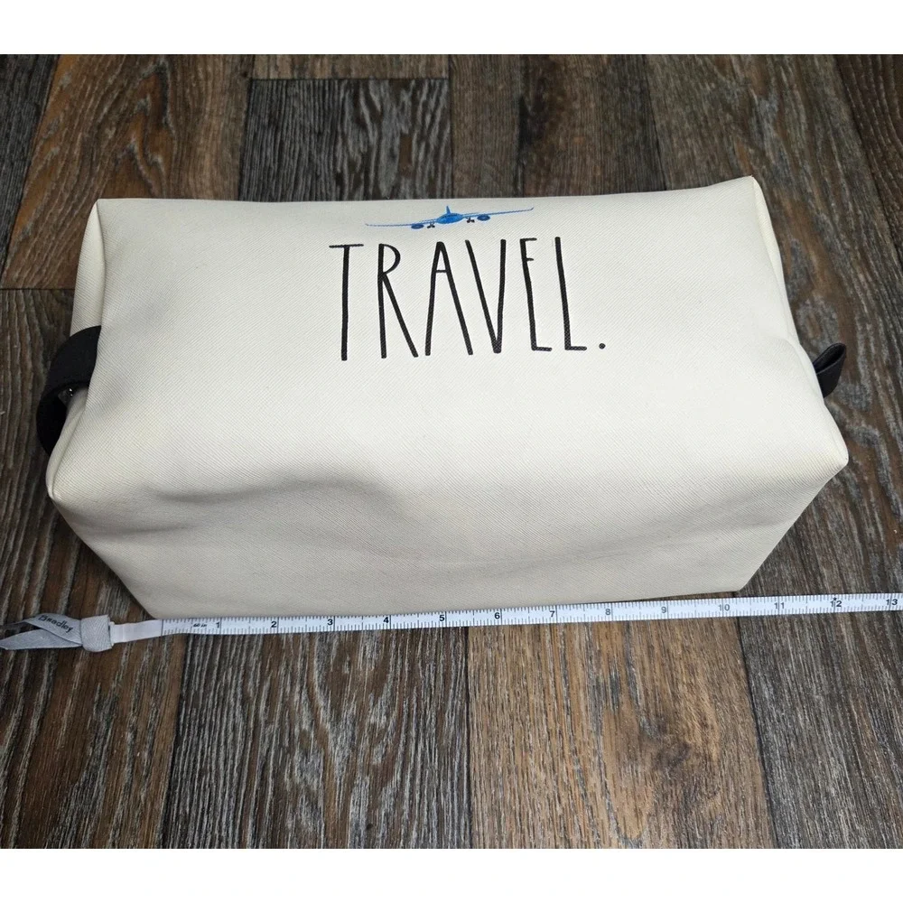 Rae Dunn Travel Toiletry Bag Cream Blue Airplane Dopp Kit Cosmetic Case